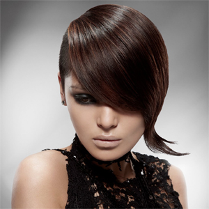 Brunette with hair properly styled.